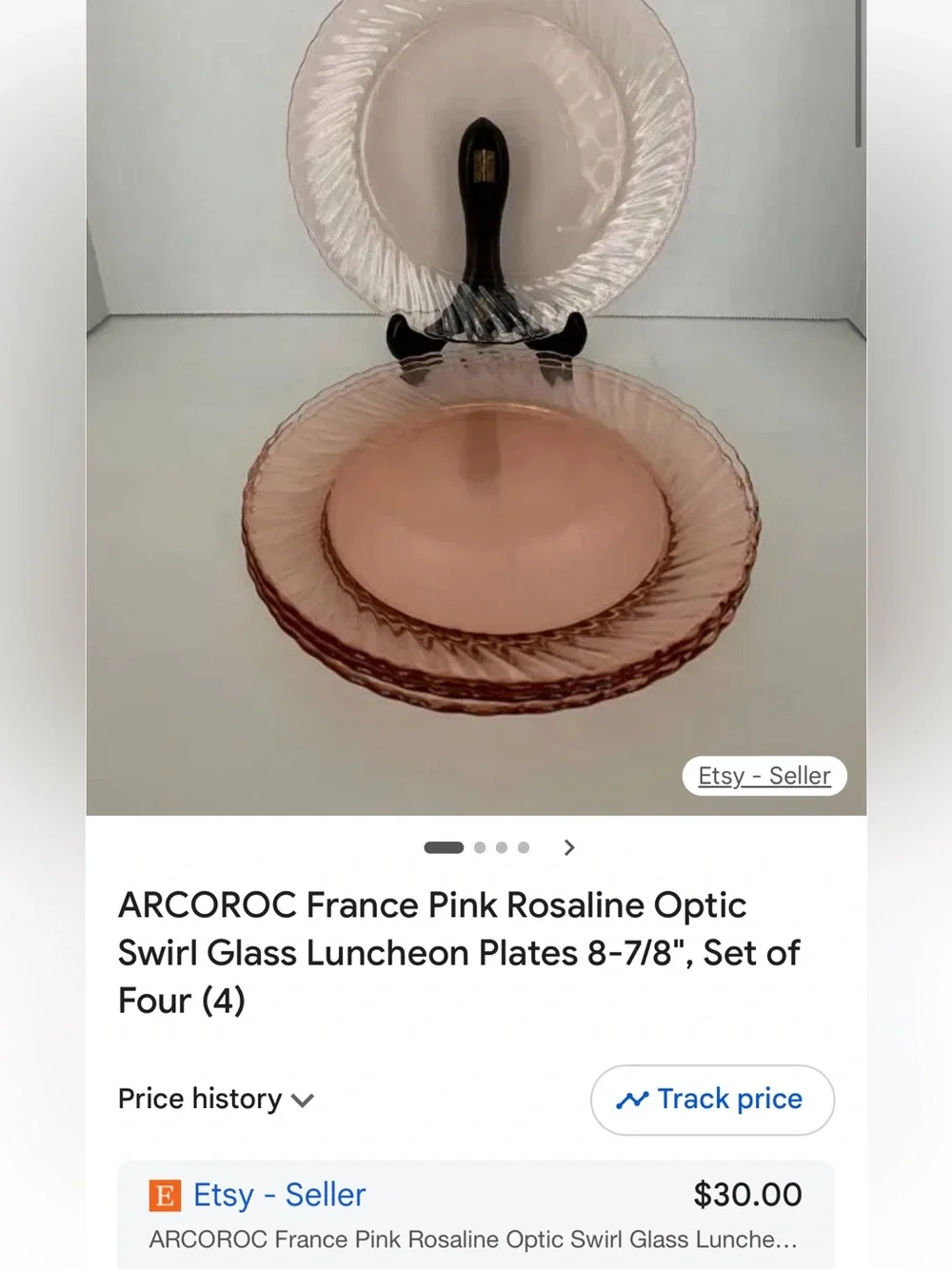 4 Rosaline Pink (Optic Swirl) Luncheon Plates. France